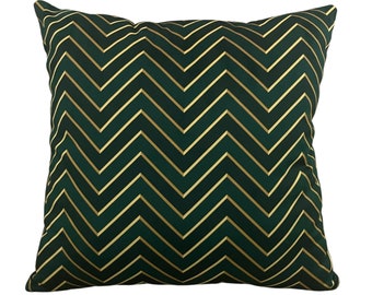 Housse de coussin en velours imprimé vert émeraude et or, coussin de canapé de salon, taies d'oreiller lombaires, coussin de luxe pour canapé - Toutes les tailles