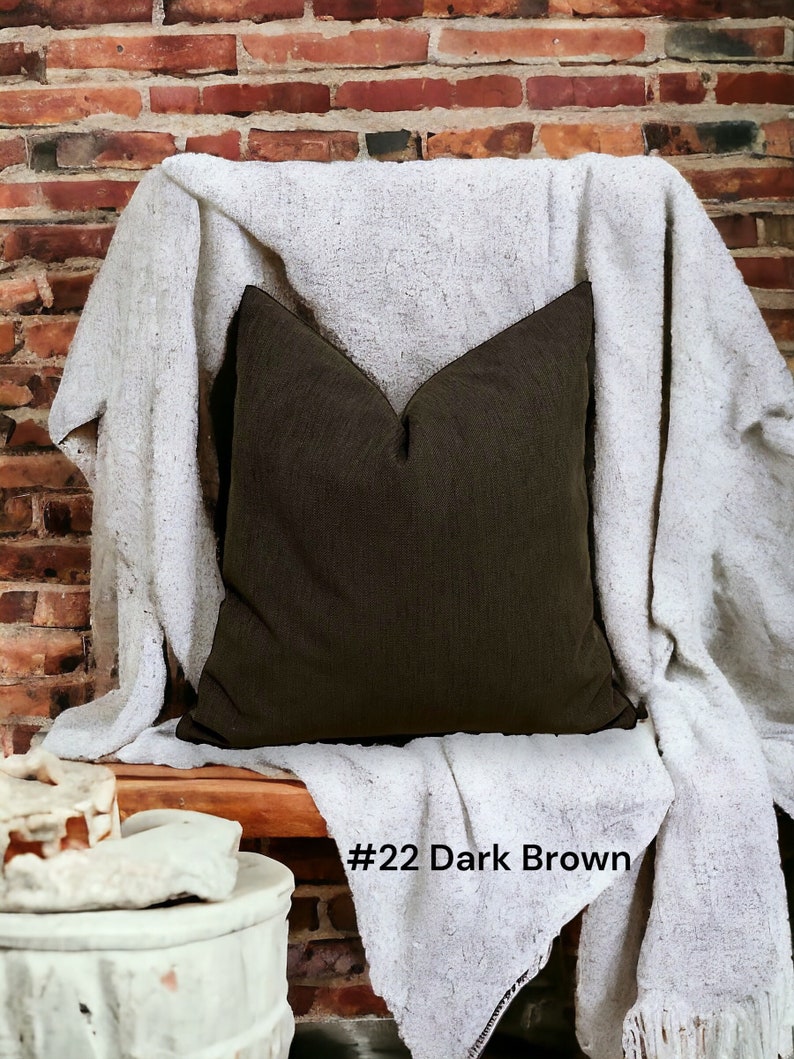 Dark Brown Linen Throw Pillow Cover, Dark Brown Decorative Bedroom Pillow Case, Dark Brown Lumbar Pillow Cover, Linen Pillows for Cocuh Sofa image 1