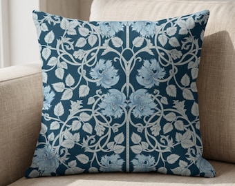 William Morris Lodden Kissenbezug, Blauer botanischer Blumenkissenbezug, kundenspezifische Größe