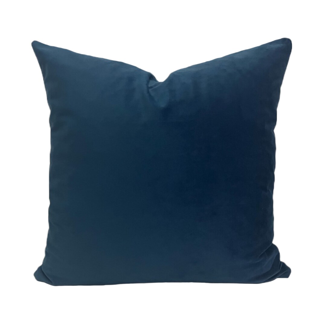 Indigo Blue Velvet Throw Pillow Cover Solid Decorative Lumbar Etsy