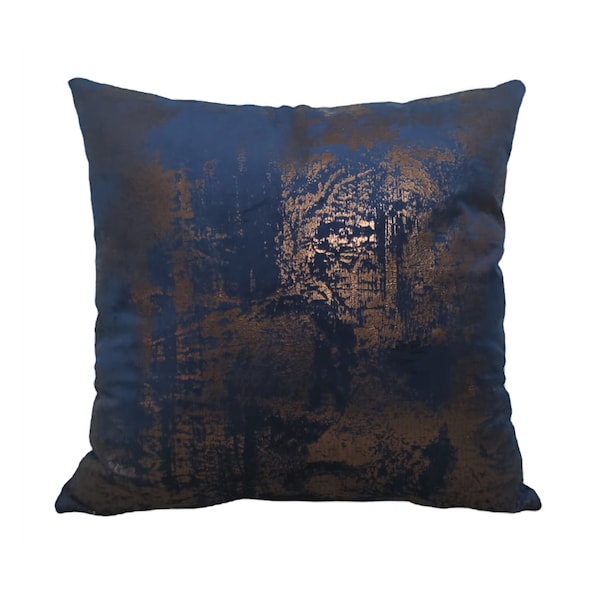 Housse de coussin luxueux en velours bleu marine imprimé doré, taie de coussin à motif cuivre, soutien lombaire de canapé bronze, taie d'oreiller en velours 18 x 18 20 x 20 22 x 22