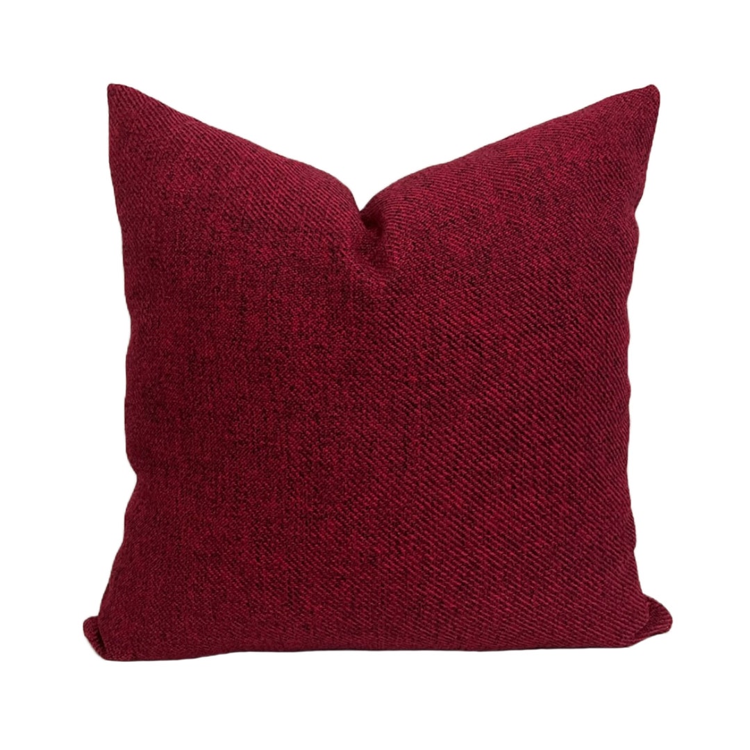 Burgundy Wool Cotton Throw Pillows for Couch Solid Decorative Etsy