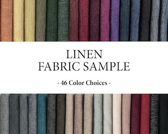 Muestra de tela de lino, muestras de tela, tela de lino de color liso con 46 opciones de color para tapicería, cortinas, ropa de cama, prendas de vestir y decoración.