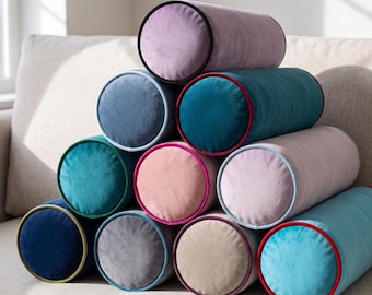 Velvet Bolster Pillow Cover, Custom Cylinder Cushion Cover, Round Neck Roll, Insert Optional