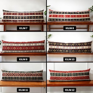 Wine Red Kilim Throw Pillow Cover, Kilim Oversized Pillows, Designer Pillow Cover, Headboard Ottoman Pillows, Boho Style Kilim Cushion Cover image 4