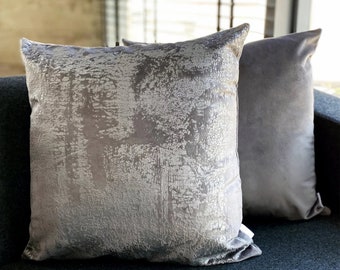 Silver Velvet Jacquard Throw Pillow Cover: Gray Textured Cushion Case