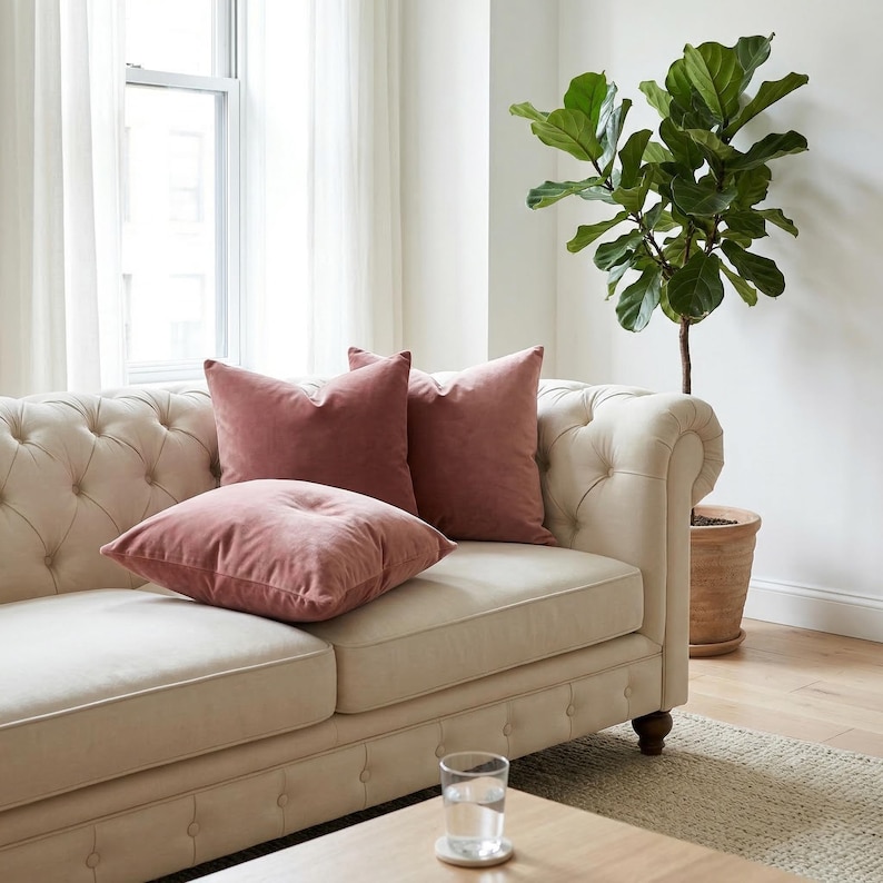 Dusty Rose Velvet Pillow Cover, Decorative Pillows for Bedroom and Livingroom, Dusty Rose Throw Pillows for Couch, Sofa Velvet Cushion Case image 2