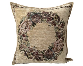 Embroidery Beige Chenille Throw Pillow Cover, Flowers Pattern Sofa Cushion Cover, Decorative Pillows for Couch, Floral Chenille 18x18 Pillow