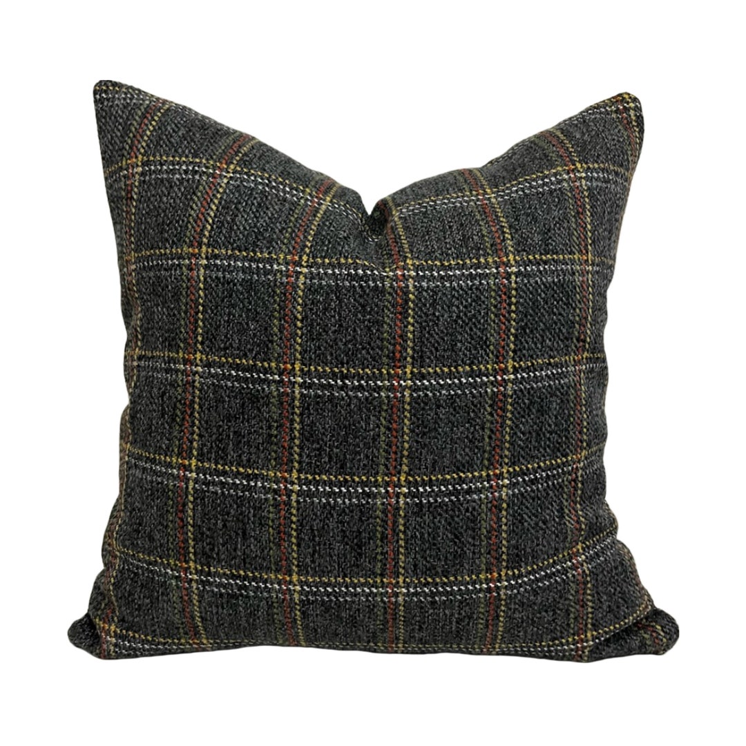 Dark Gray Plaid Pillow Cover Multicolor Striped Wool Pillow Etsy