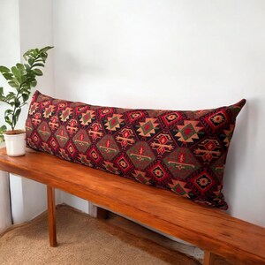 Wine Red Kilim Throw Pillow Cover, Kilim Oversized Pillows, Designer Pillow Cover, Headboard Ottoman Pillows, Boho Style Kilim Cushion Cover image 2