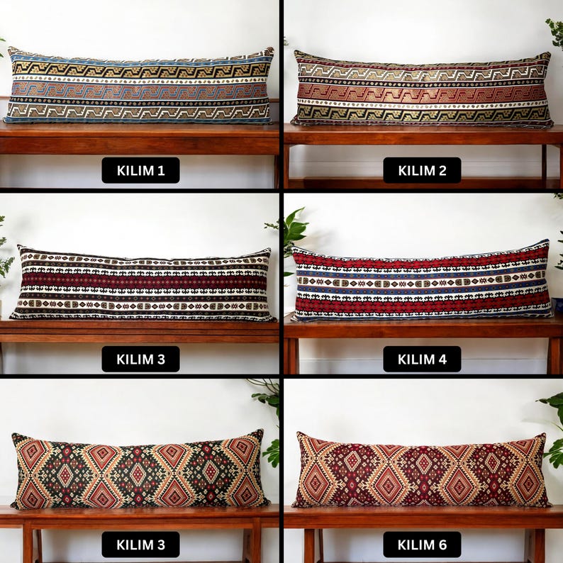 Wine Red Kilim Throw Pillow Cover, Kilim Oversized Pillows, Designer Pillow Cover, Headboard Ottoman Pillows, Boho Style Kilim Cushion Cover image 3