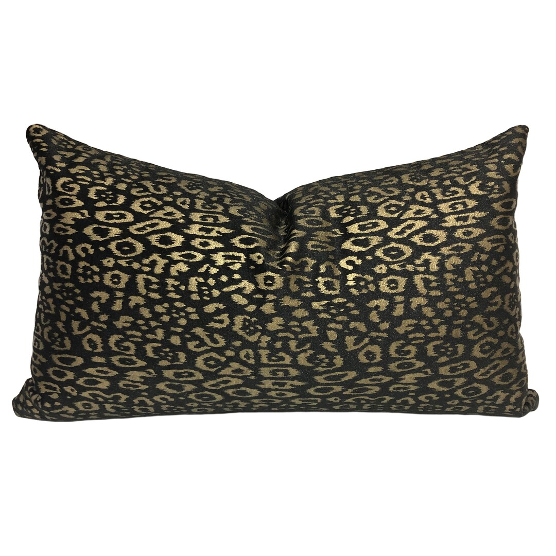 Black Gold Print Velvet Throw Pillow Cover, Luxury Leopard Pattern Cushion Case, Jacquard Sofa