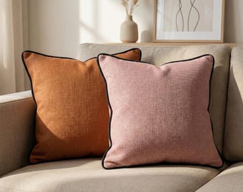 Corded Pillow Cover, Custom Linen Cushion with Piping, Sofa Throw Pillow