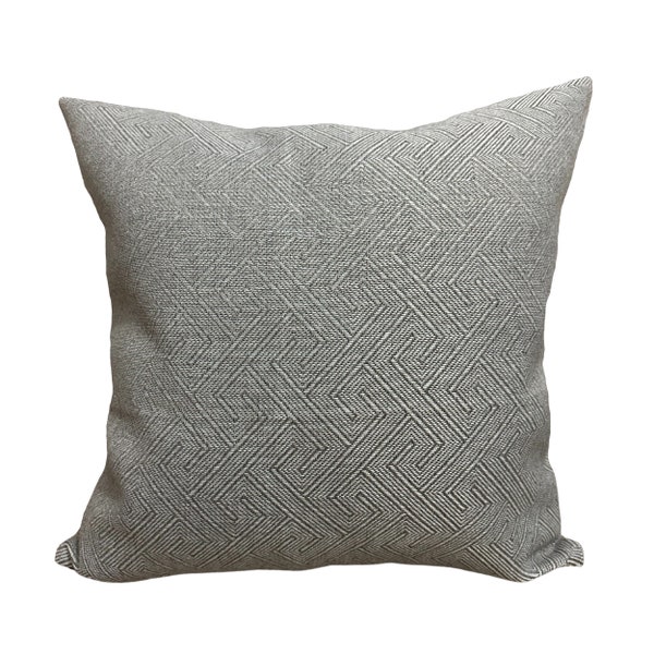 Gray Greek Key Throw Pillow Cover, Thick Linen Pillows for Living Room, Greek Key Printed Decor Lumbar Pillow Cover, Designer Cushion Case