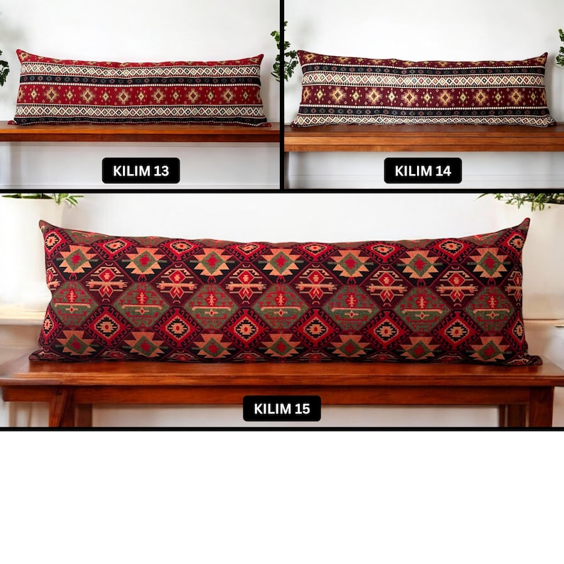 Wine Red Kilim Throw Pillow Cover, Kilim Oversized Pillows, Designer Pillow Cover, Headboard Ottoman Pillows, Boho Style Kilim Cushion Cover image 5