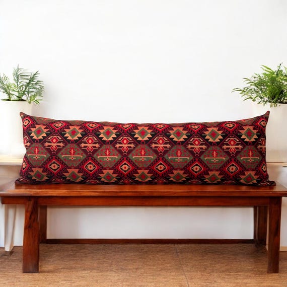 Wine Red Kilim Throw Pillow Cover, Kilim Oversized Pillows, Designer Pillow Cover, Headboard Ottoman Pillows, Boho Style Kilim Cushion Cover