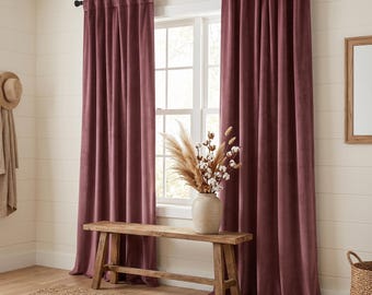 Long Velvet Feel Curtain Panel, Room Darkening Drapes & Short Window Panels