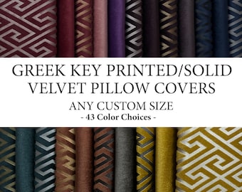 Any Size Greek Key Print Velvet Pillow Covers, Custom Color Decorative Pillows for Livingroom Couch, Designer Velvet Throw Pillows for Bed