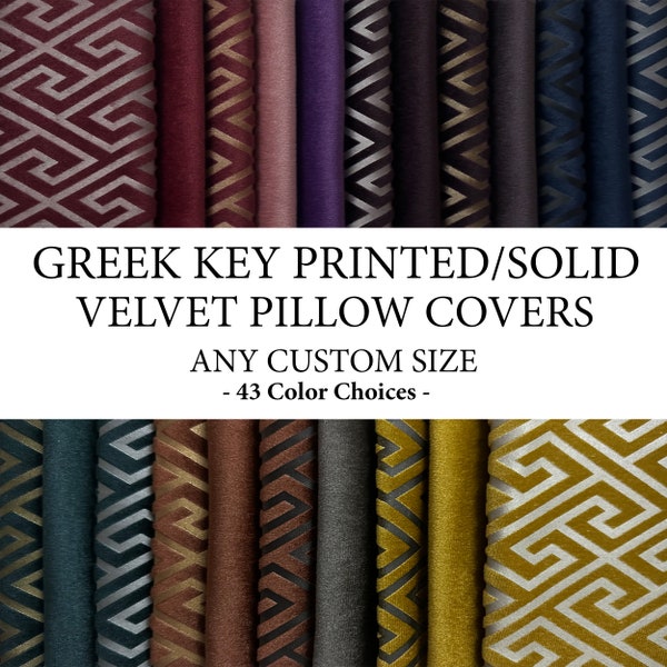 Any Size Greek Key Print Velvet Pillow Covers, Custom Color Decorative Pillows for Livingroom Couch, Designer Velvet Throw Pillows for Bed