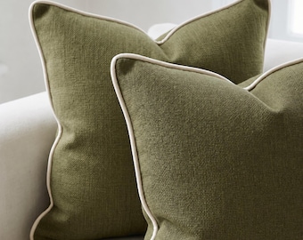 Thick Linen Cushion Cover with Welted Edge, Decorative Pillow Case