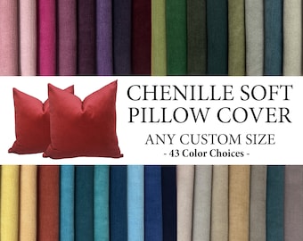 Any Size Chenille Pillow Cover, Bedroom Soft Throw Pillow Cover, Solid Lumbar Pillow Case for Sofa and Couch, Plain Chenille Cushion Cover