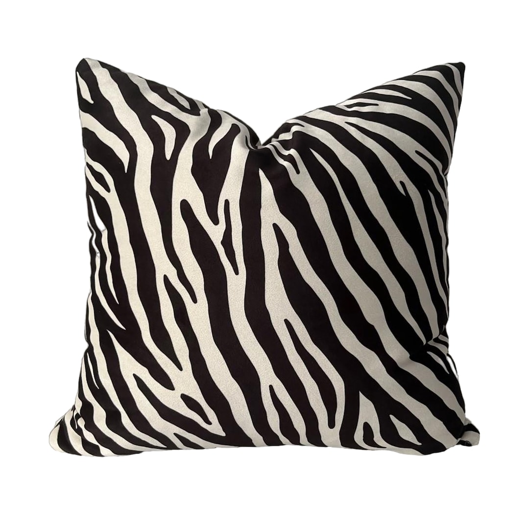 Zebra Print Velvet Pillow Cover, White and Black Throw Pillows for