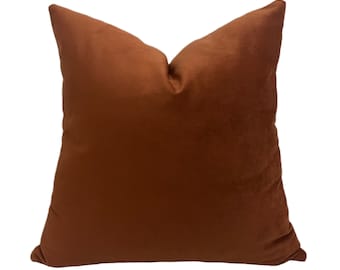 Terracotta Velvet Pillow Cover, Solid Rust Throw Pillows for Couch, Soft Decorative Velvet Cushion for Sofa, Euro Sham Cover | All Sizes