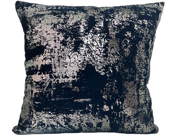 Navy Blue Silver Foil Print Pillow Cover, Royal Blue Velvet Pillow