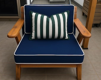 Dark Navy Blue Outdoor Cushion Cover, Waterproof Patio Pillow Case, Garden Bench Seat Cushion Cover, Custom Size Deck Pillow, Fade Resistant