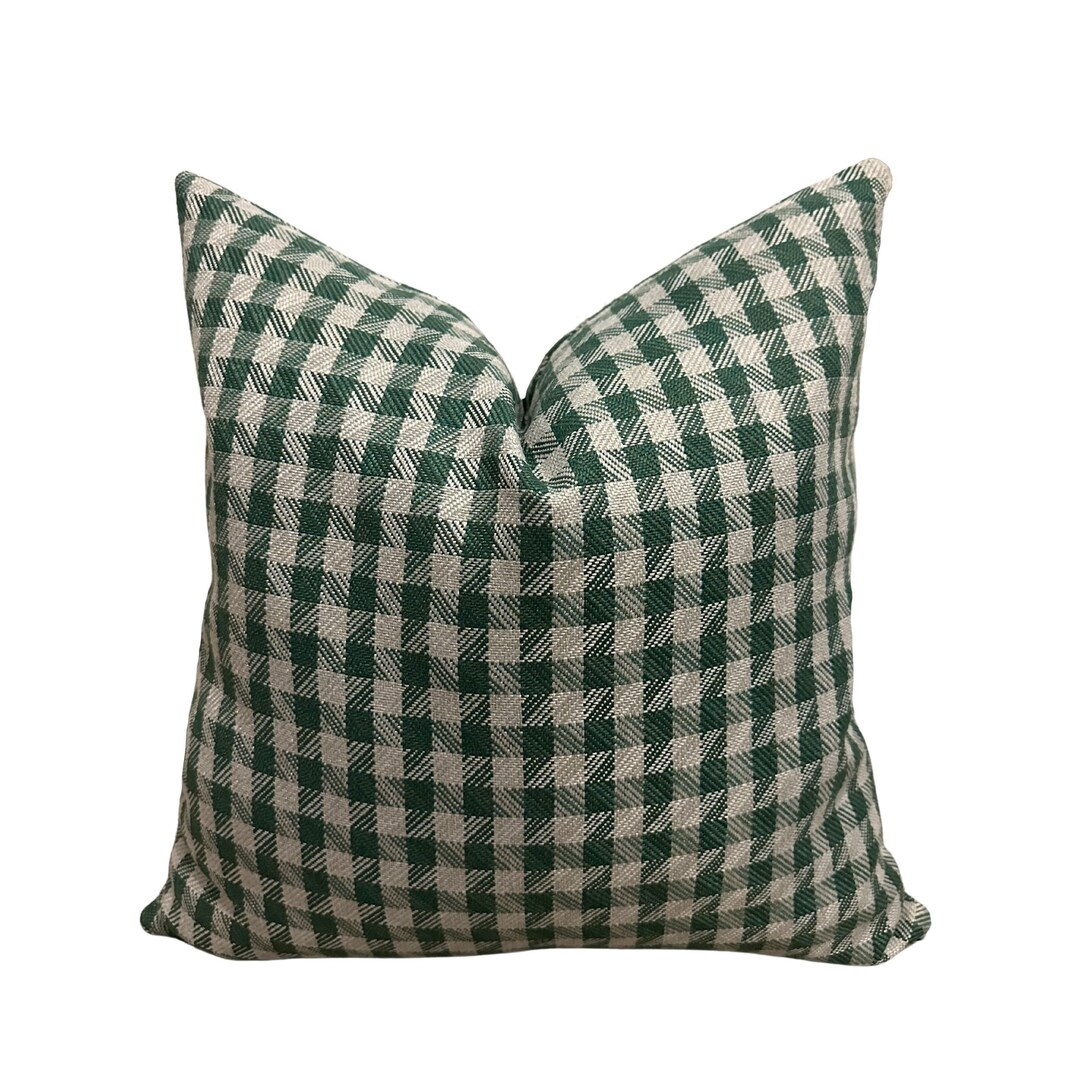 Green Plaid Throw Pillows for Farmhouse Living Room, Linen Scottish Pillow Cover, Green Lumbar