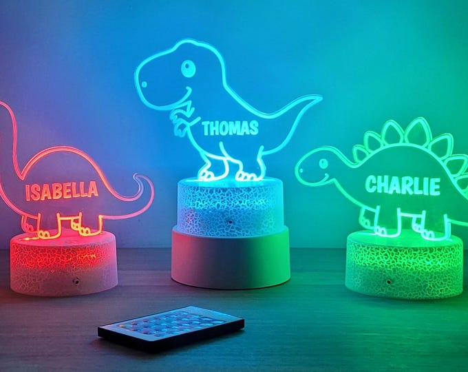 Custom dinosaur night light, Kids acrylic night light for kids bedroom decor, personalized with your name.