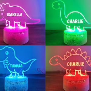 Custom dinosaur night light, Kids acrylic night light for kids bedroom decor, personalized with your name.