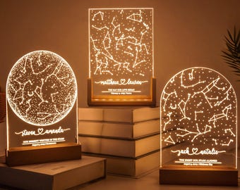 Custom Star Map Night Light, Anniversary Star Map by Date, The Night We Met Constellation, Personalized with Your Names and Location