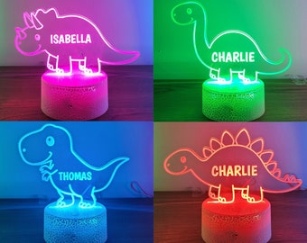 Custom dinosaur night light, Kids acrylic night light for kids bedroom decor, personalized with your name.