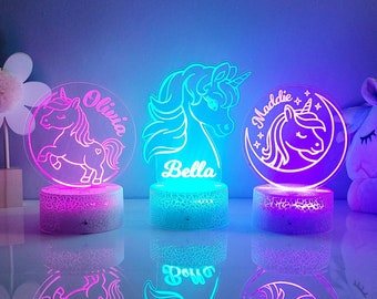 Custom Unicorn Night Light. Cute Acrylic Night Light for Girls' Room. Personalize Your Unicorn Lamp with Your Name.