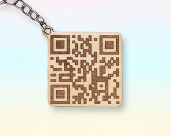 Custom QR code keychain wood engraved, Engrave your link