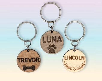 Personalized dog tag wood engraved. Engrave your pets name and details. Dog name tag