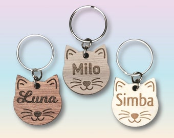 Custom cat name tag, engrave in wood your cat's name and other info on the back