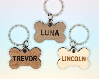 Engraved dog name tag, Engrave your dog's name and info on a wooden dog tag.