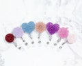 Cute badge reel, Flower & heart glitter badge reel, Choose from 21 colors and 4 styles of acrylic nurse badge reels.