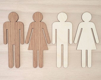 Restroom signs, Wooden male female bathroom figurines, bathroom sign wall decor