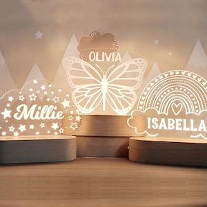 Custom Night Light, Moon & Stars Butterfly or Rainbow for Kids Room Decor, Personalize with Your Name