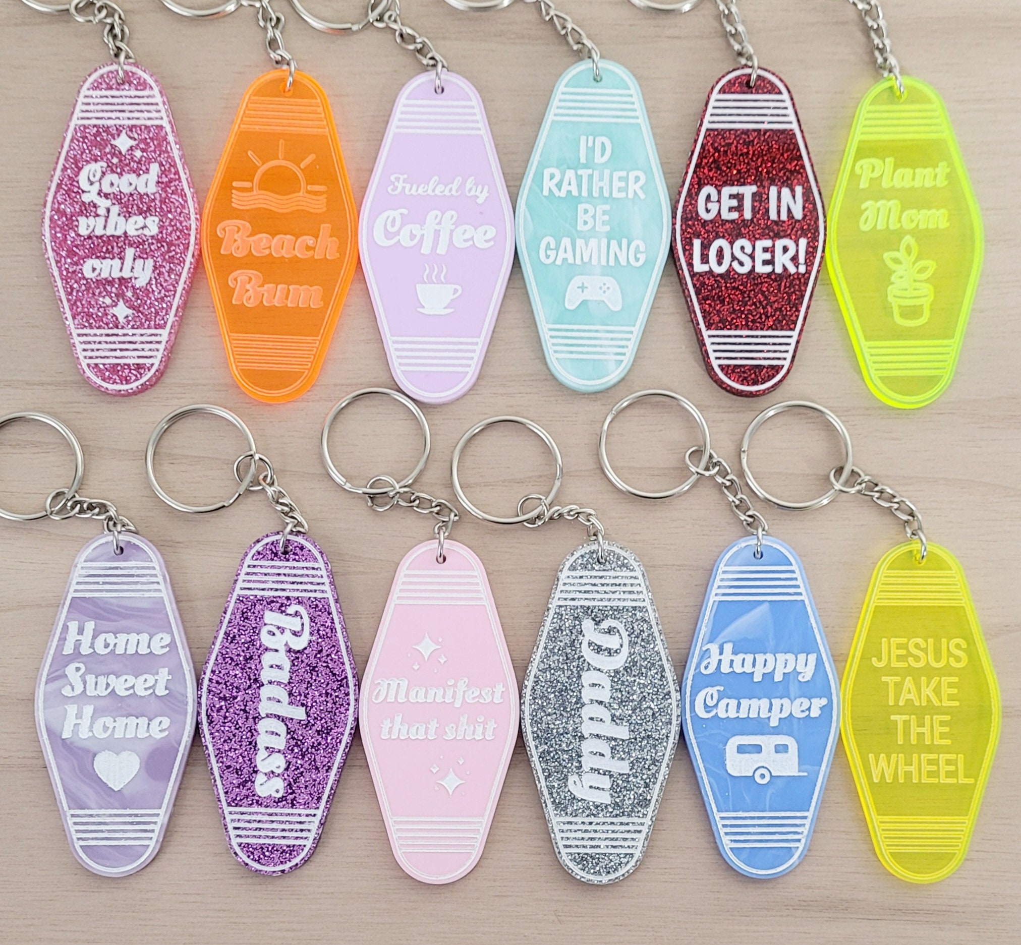 Retro Motel Keychain, Funny and Cute Keychains Engraved on Acrylic ...