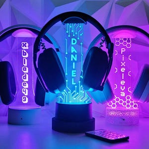 Custom Headphone Stand RGB Light Headset Holder Engraved with your Name Perfect for Gaming Decor