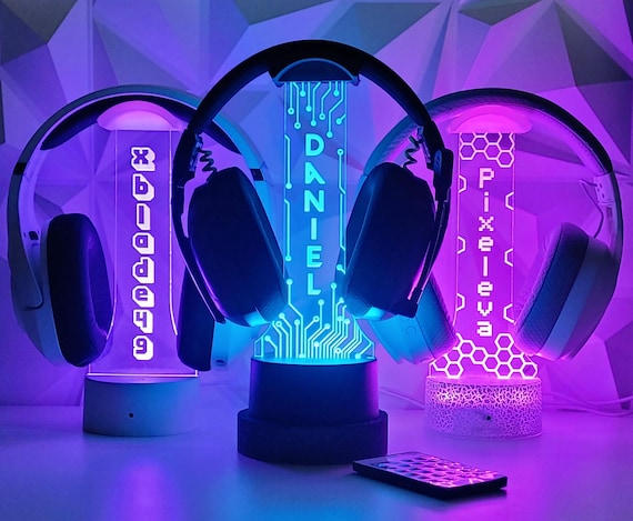 Custom Headphone Stand RGB Light Headset Holder Engraved with your Name Perfect for Gaming Decor