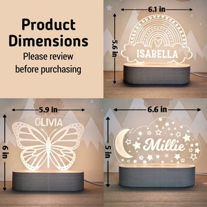 Custom night light, Moon & stars butterfly or rainbow for kids room decor, personalize with your name afbeelding 6