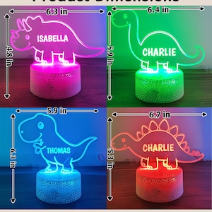 Custom dinosaur night light, Kids acrylic night light for kids bedroom decor, personalized with your name. image 3