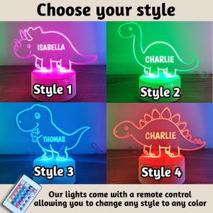 Custom dinosaur night light, Kids acrylic night light for kids bedroom decor, personalized with your name. image 2