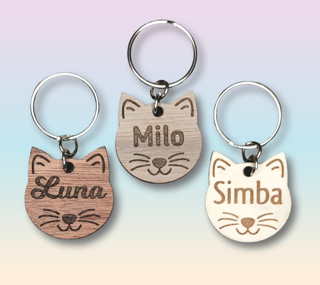 Custom Cat Name Tag, Engrave in Wood Your Cat's Name and Other Info on