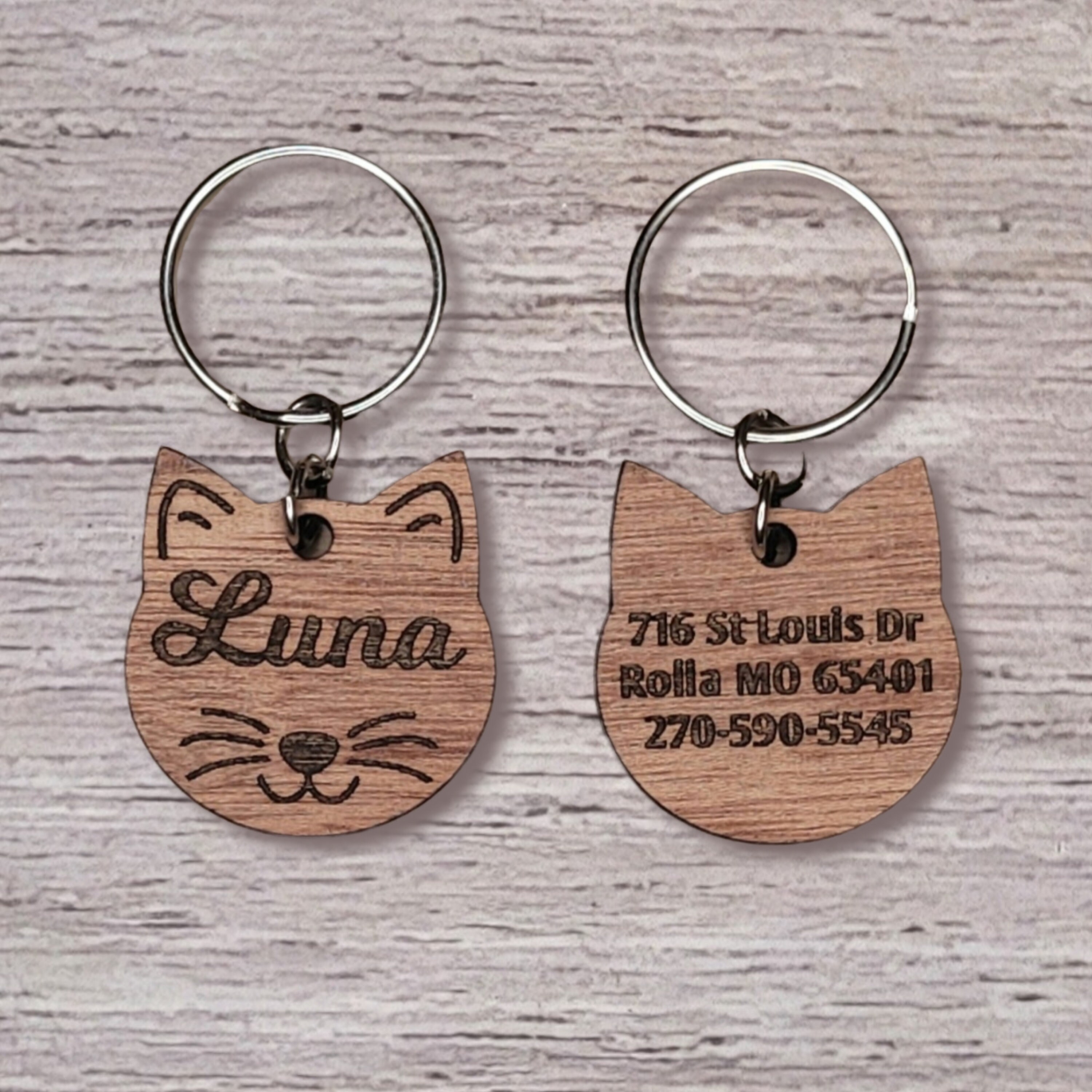 Custom Cat Name Tag Engrave in Wood Your Cat's Name and Etsy
